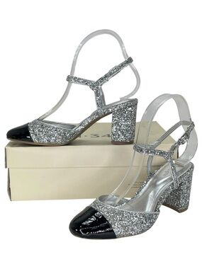 ON 34th Dotti Silver Glitter Womens Heels Size 6M